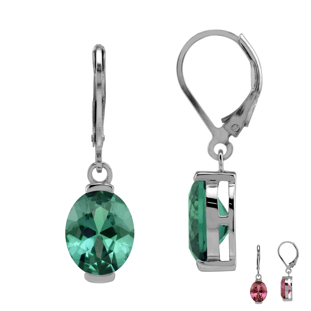 10X8mm Created Oval Shape Color Change Alexandrite 925 Sterling Silver Leverback Dangle Earrings