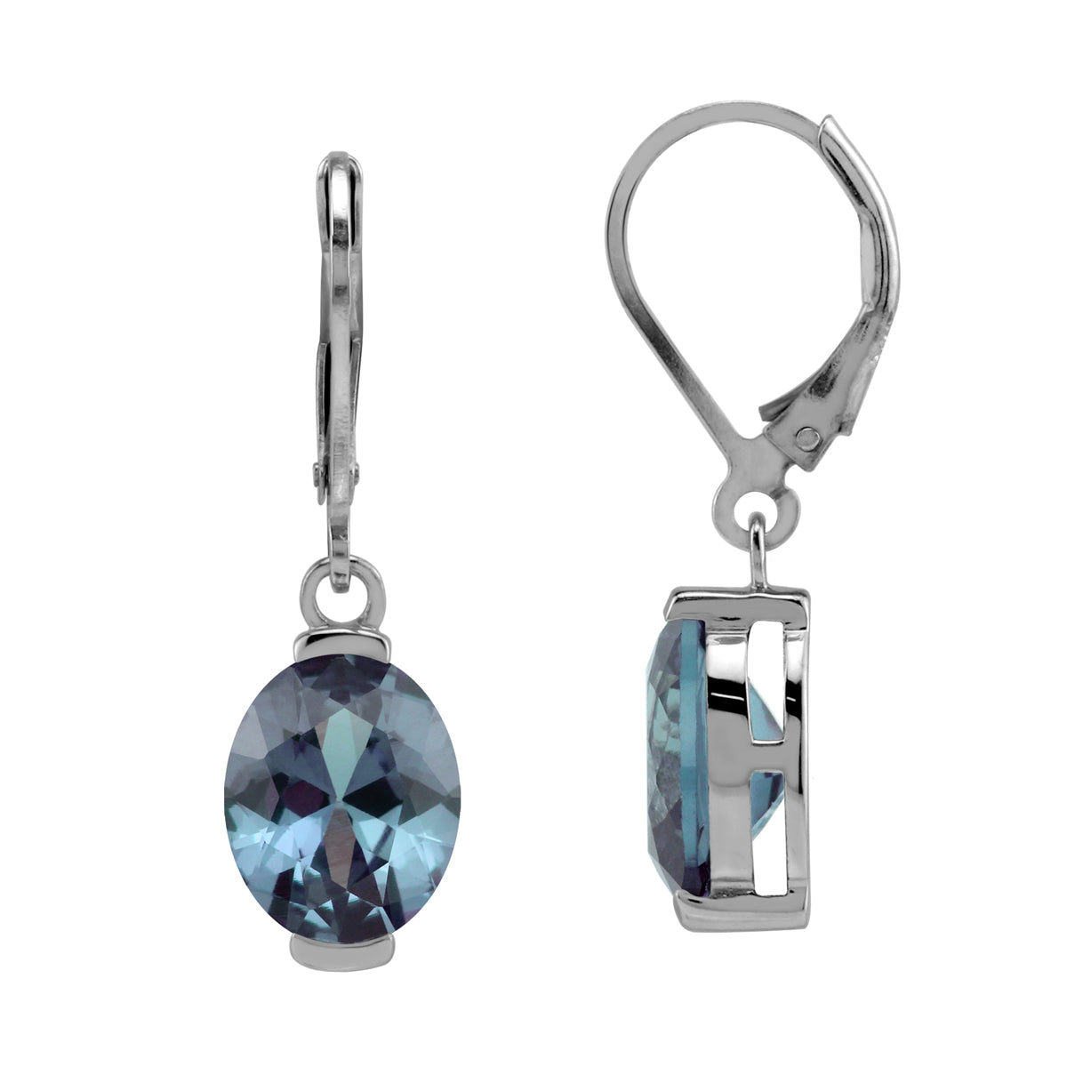 10X8mm Created Oval Shape Color Change Alexandrite 925 Sterling Silver Leverback Dangle Earrings