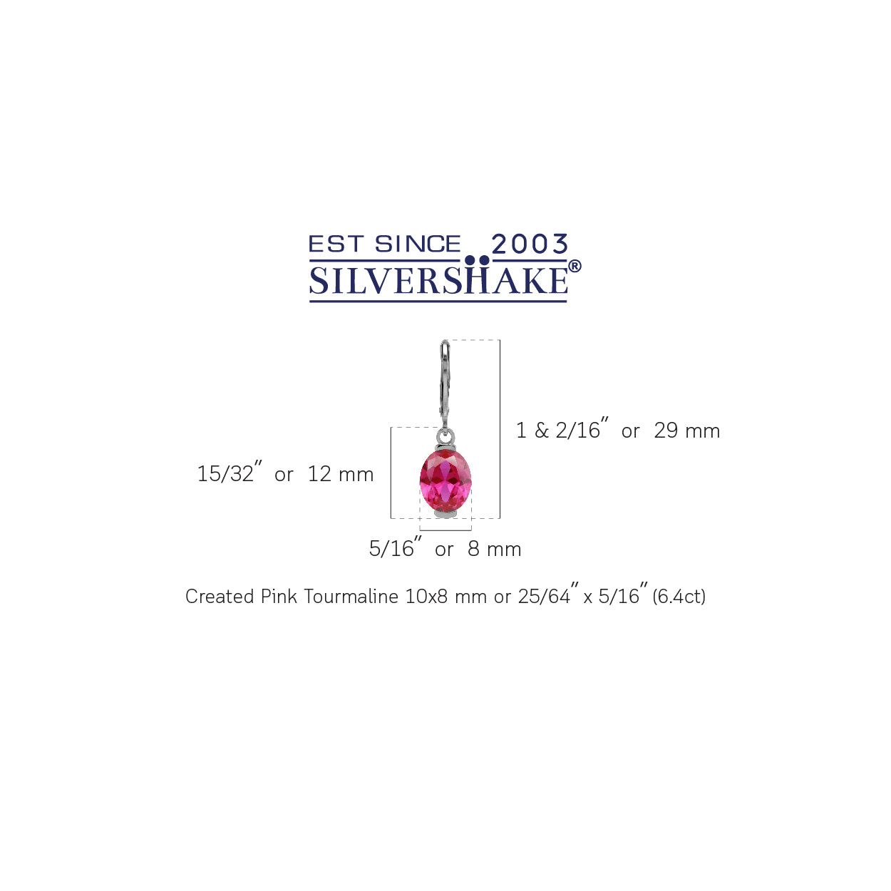 10X8mm Created Oval Shape Pink Tourmaline White Gold Plated 925 Sterling Silver Leverback Dangle Earrings