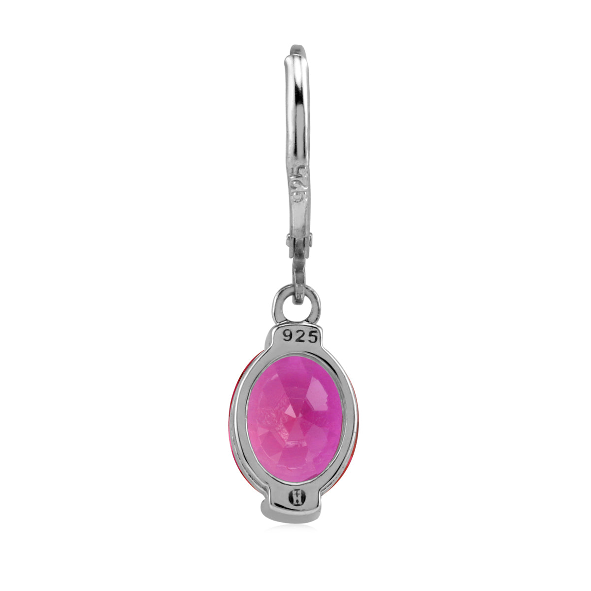10X8mm Created Oval Shape Pink Tourmaline White Gold Plated 925 Sterling Silver Leverback Dangle Earrings