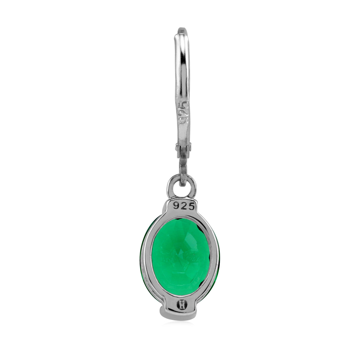 10X8mm Created Oval Shape Nano Green Emerald 925 Sterling Silver Leverback Dangle Earrings