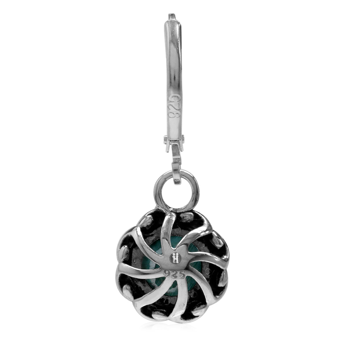 8MM Created Round Shape Green Malachite 925 Sterling Silver Filigree Leverback Dangle Earrings Gemstone Jewelry for Women - Silvershake-store
