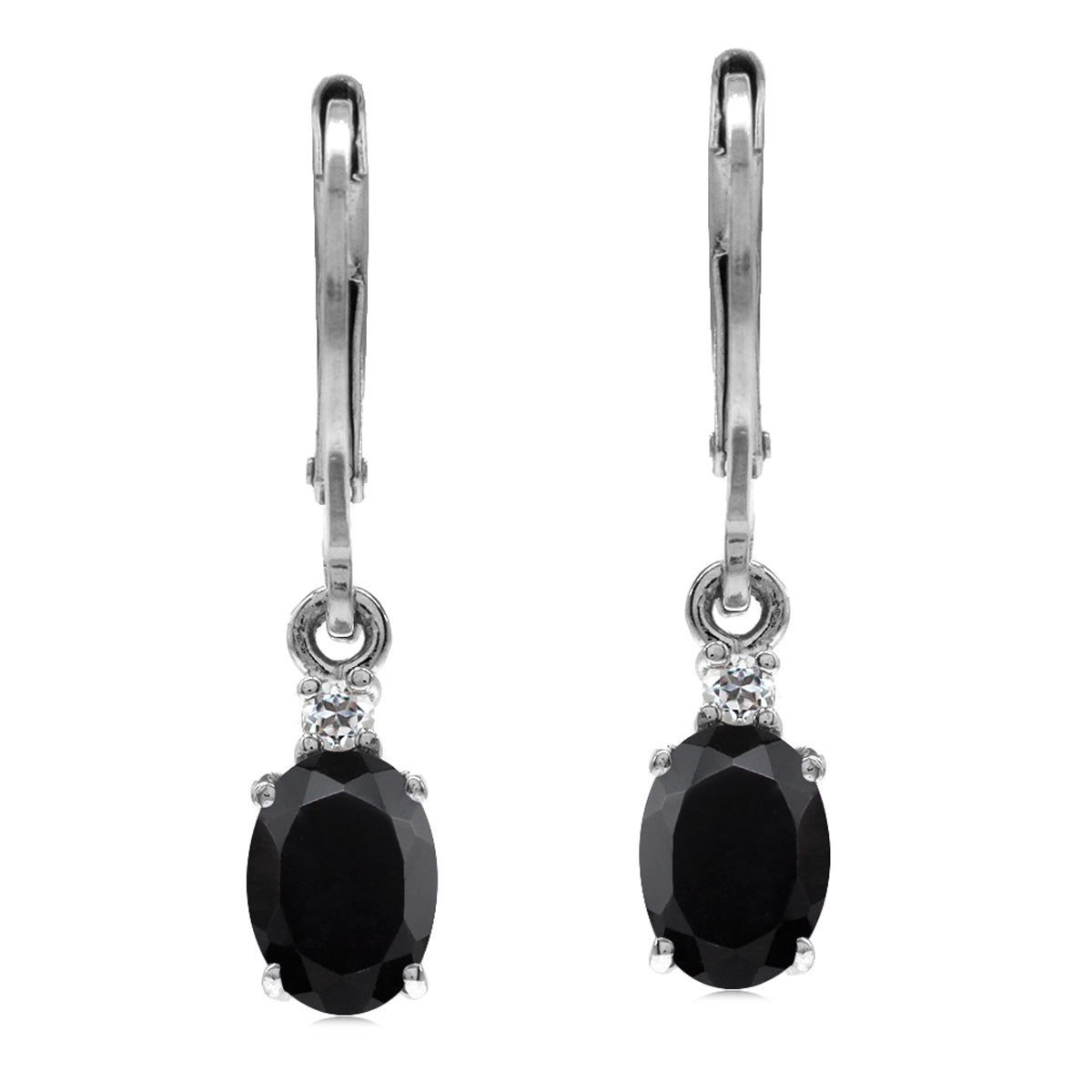 Petite 1.44 CTW Natural Black Onyx and White Topaz 925 Sterling Silver Leverback Dangle Gemstone Earrings Jewelry for Women - Silvershake-store