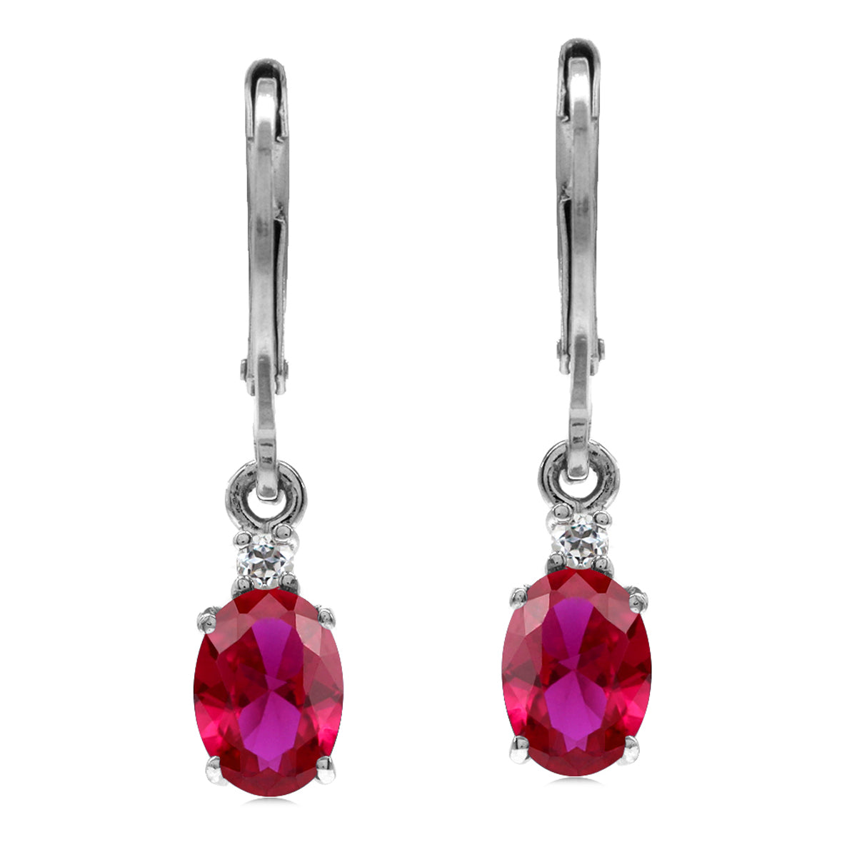 Petite Simulated Oval Shape Red Ruby 925 Sterling Silver Leverback Dangle Earrings July Gemstone Birthstone Jewelry for Women - Silvershake-store