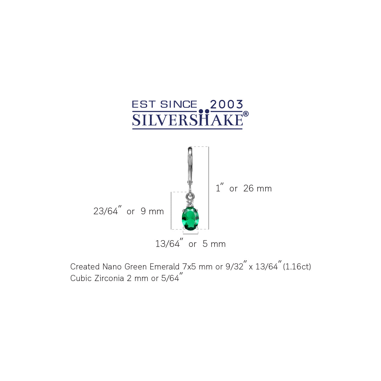 Petite Created Oval Shape Nano Green Emerald 925 Sterling Silver Leverback Dangle Earrings May Gemstone Birthstone Jewelry for Women - Silvershake-store