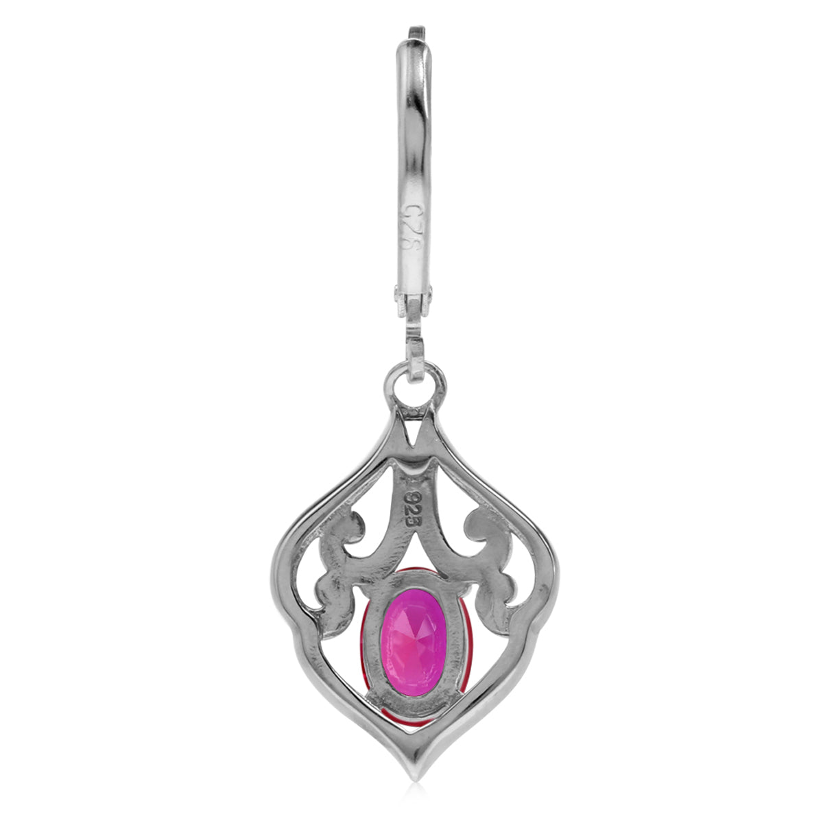 Simulated Red Ruby 925 Sterling Silver Victorian Style Leverback Dangle Earrings - Silvershake-store