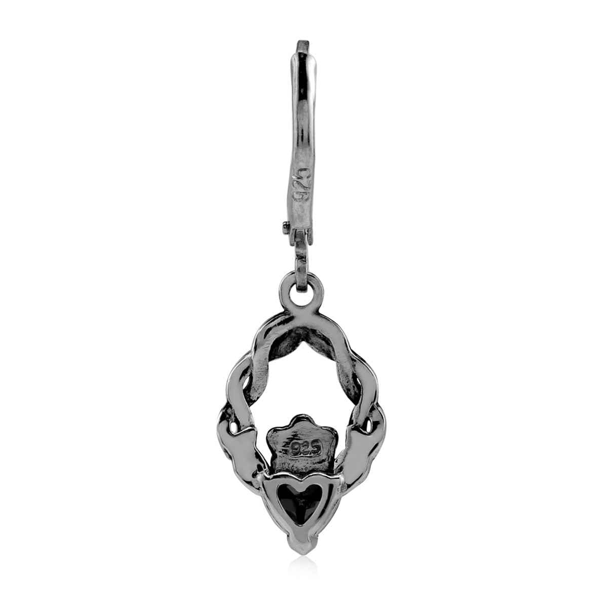 1.1 CTW Natural Heart Shape Black Onyx 925 Sterling Silver Claddagh Dangle Leverback Gemstone Earrings