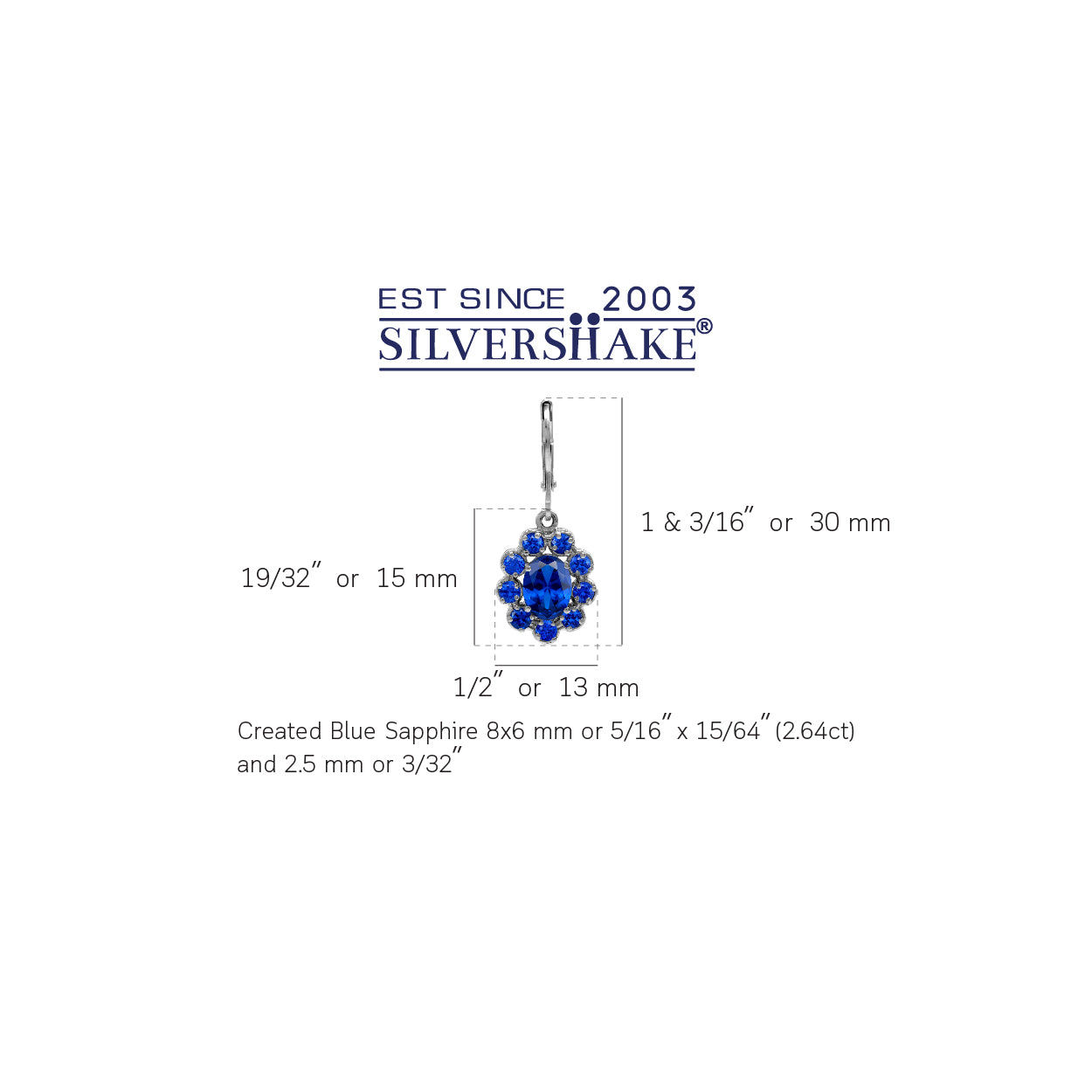 8X6mm Oval Shape Created Blue Sapphire 925 Sterling Silver Flower Cluster Leverback Dangle Earrings September Gemstone Birthstone - Silvershake-store