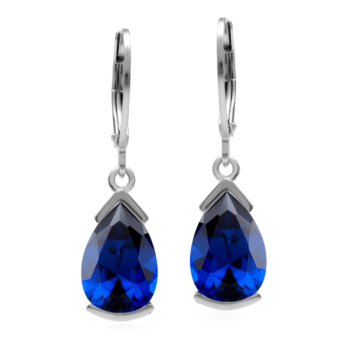 12X8mm Pear Shape Created Blue Sapphire 925 Sterling Silver Drop Dangle Leverback Earrings September Gemstone Birthstone