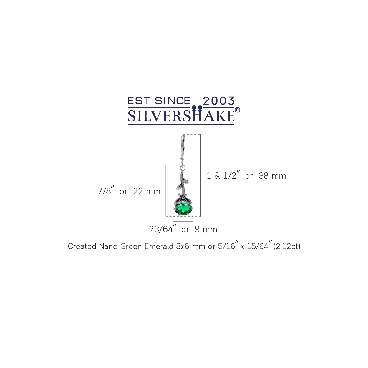 8X6mm Created Oval Shape Nano Green Emerald 925 Sterling Silver Flower and Leaf Vintage Inspired Leverback Dangle Earrings May Gemstone Birthstone - Silvershake-store