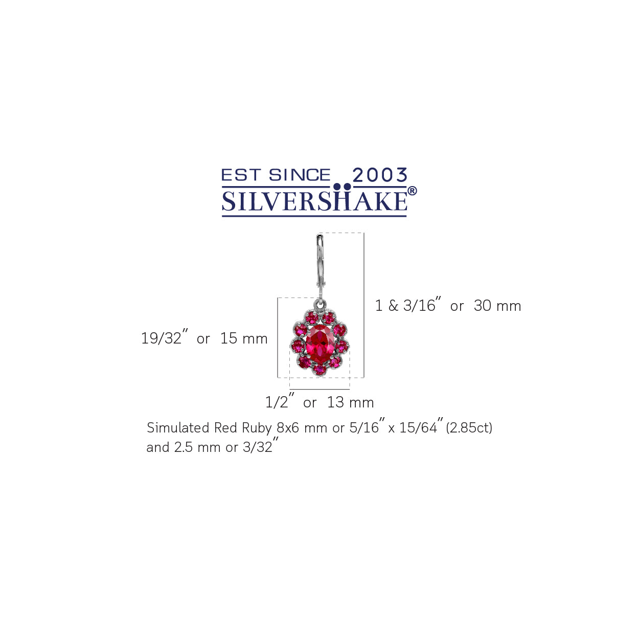 8X6mm Oval Shape Simulated Red Ruby 925 Sterling Silver Flower Cluster Leverback Dangle Earrings July Gemstone Birthstone - Silvershake-store