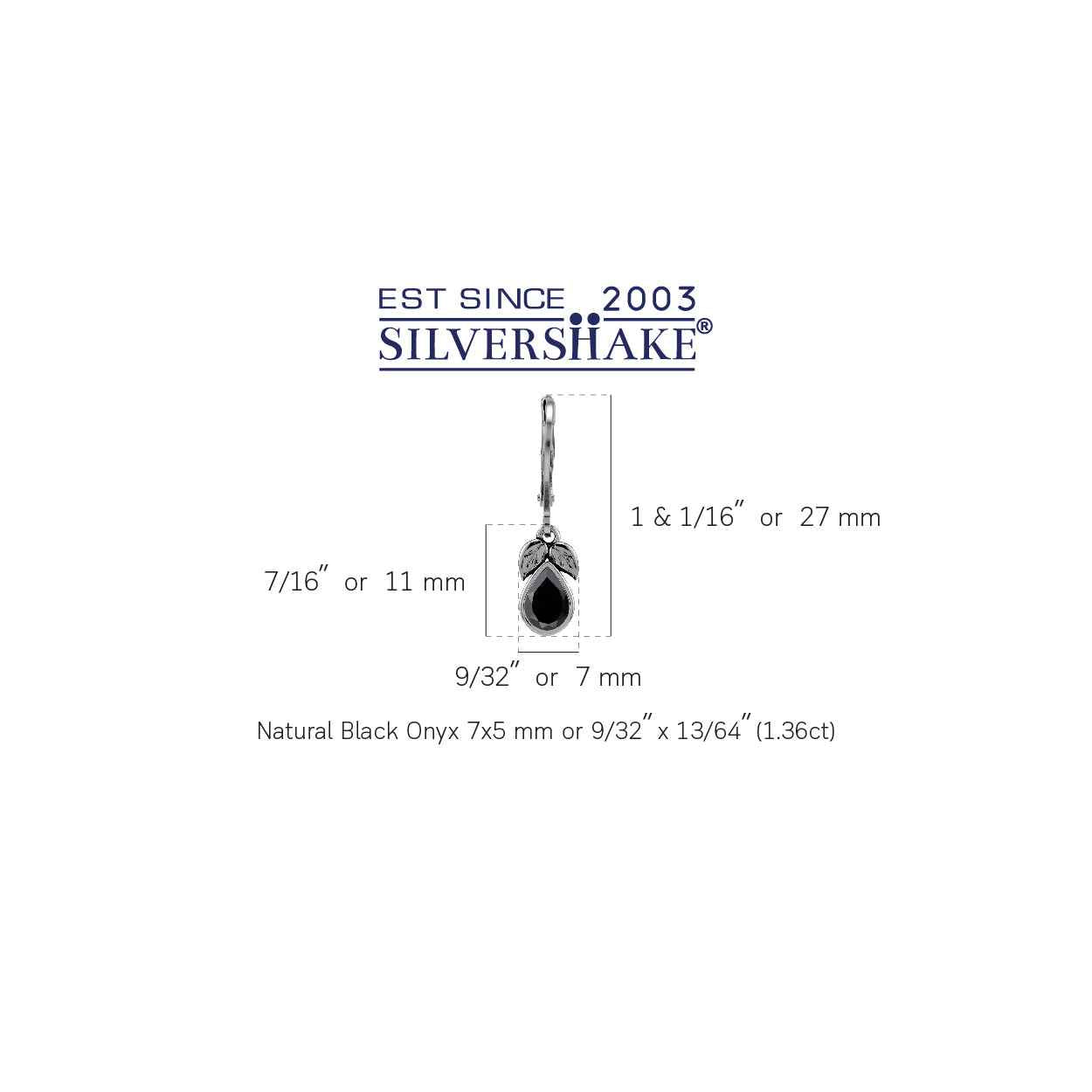 1.36 CTW Natural Pear Shape Black Onyx 925 Sterling Silver Twin Leaf Vintage Inspired Drop Dangle Leverback Gemstone Earrings