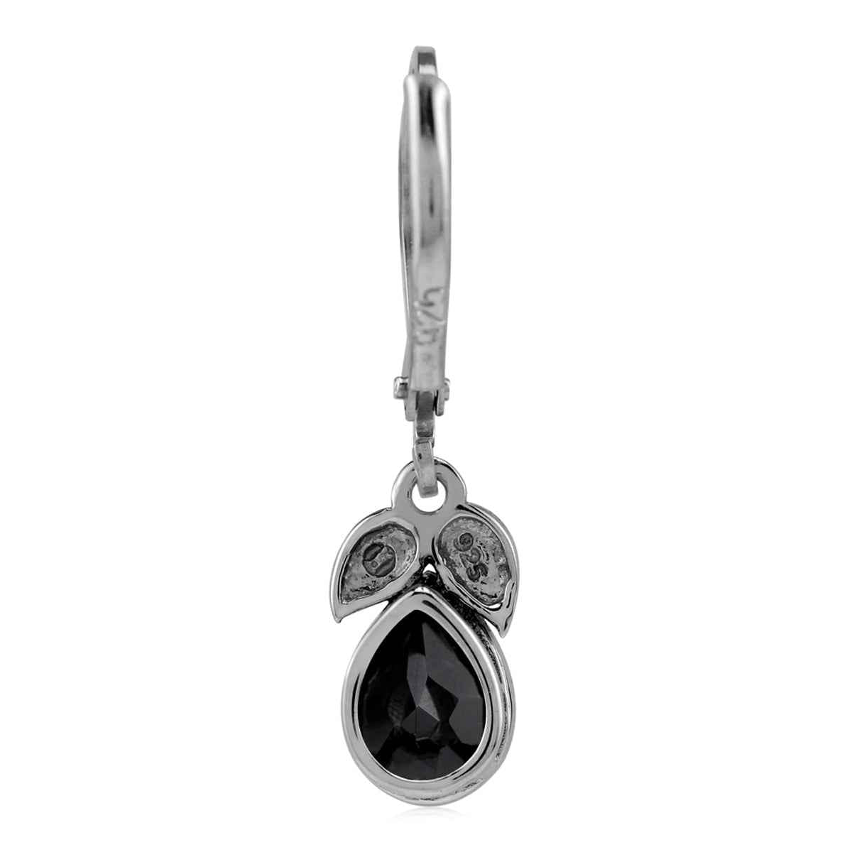 1.36 CTW Natural Pear Shape Black Onyx 925 Sterling Silver Twin Leaf Vintage Inspired Drop Dangle Leverback Gemstone Earrings