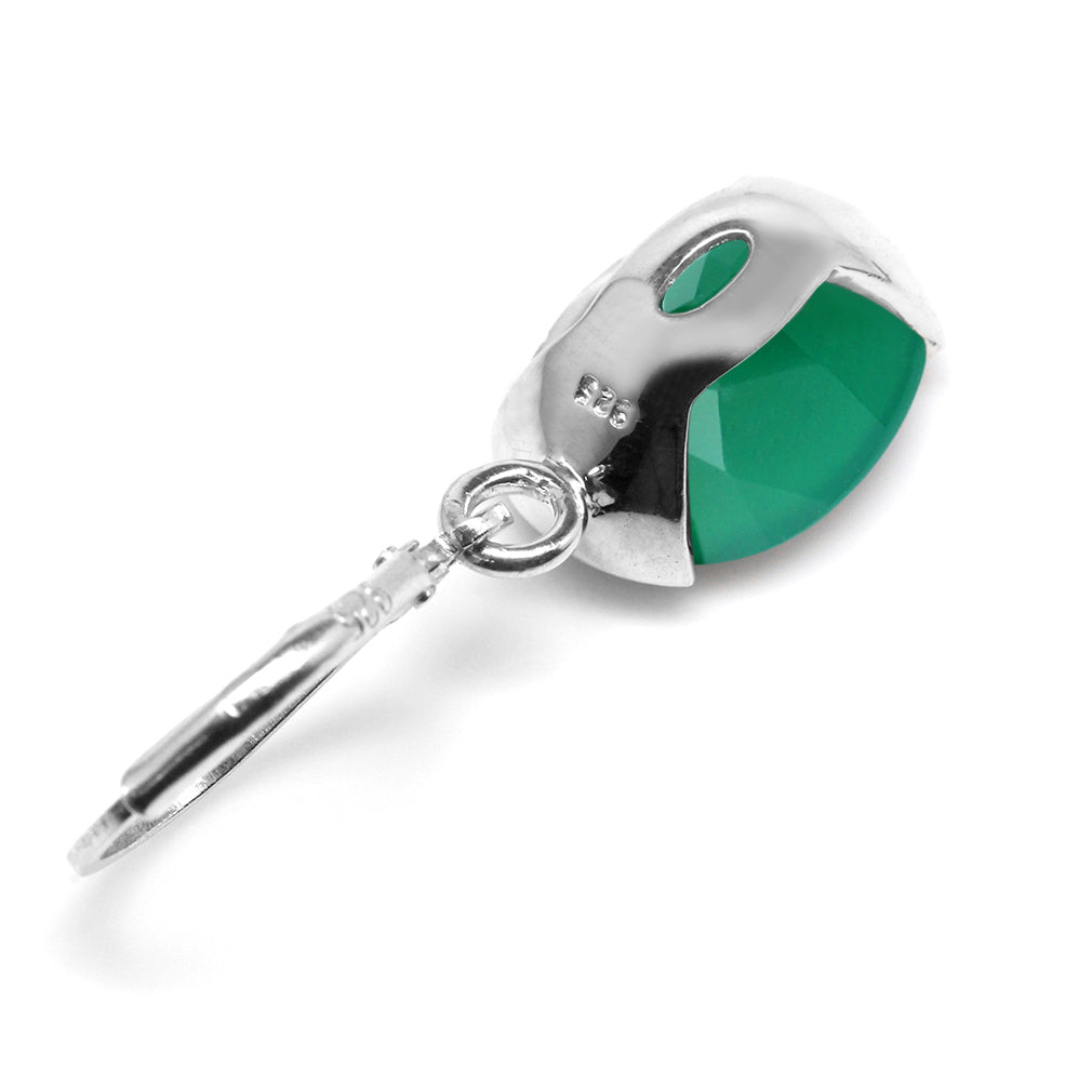 8.5 CTW 12X10mm Natural Oval Shape Emerald Green Agate White Gold Plated 925 Sterling Silver Leverback Dangle Earrings May Gemstone Birthstone - Silvershake-store