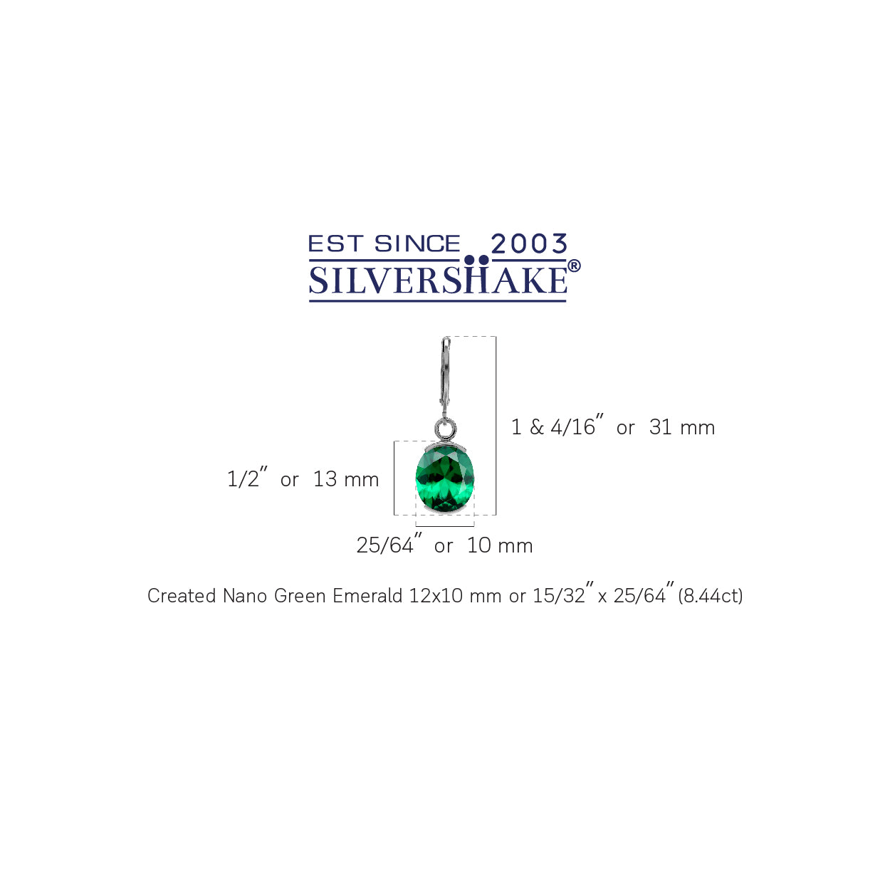12X10mm Created Oval Shape Nano Green Emerald White Gold Plated 925 Sterling Silver Leverback Dangle Earrings May Gemstone Birthstone