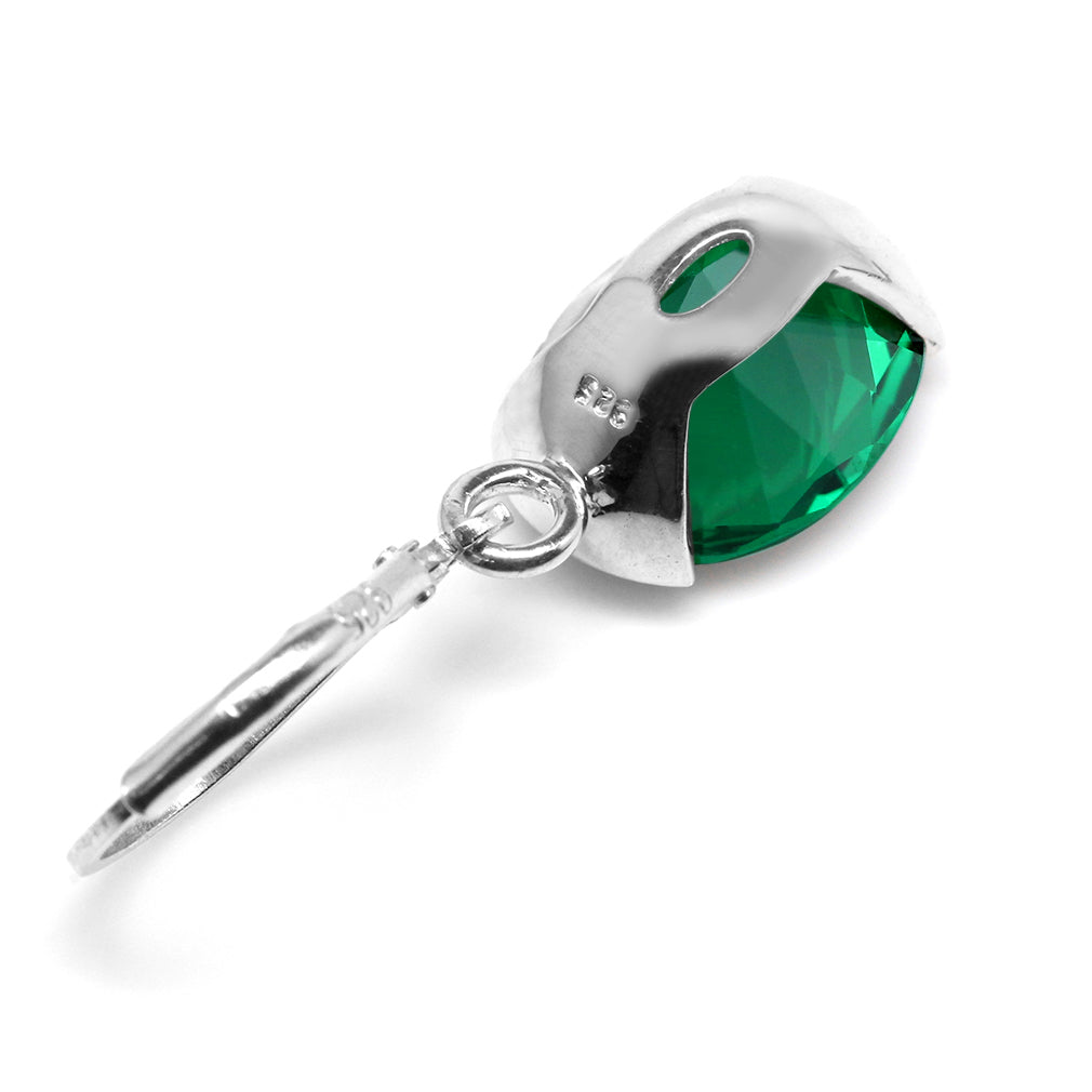 12X10mm Created Oval Shape Nano Green Emerald White Gold Plated 925 Sterling Silver Leverback Dangle Earrings May Gemstone Birthstone