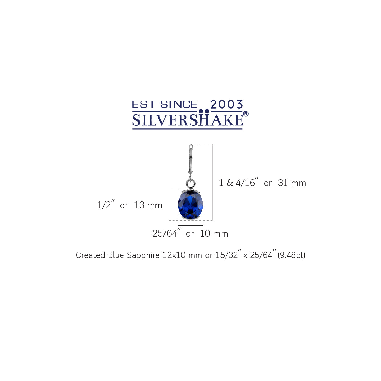 12X10mm Created Oval Shape Blue Sapphire White Gold Plated 925 Sterling Silver Leverback Dangle Earrings September Gemstone Birthstone