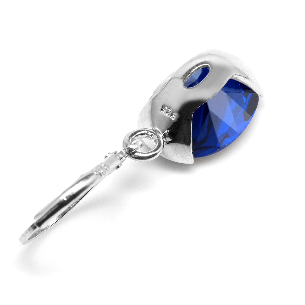 12X10mm Created Oval Shape Blue Sapphire White Gold Plated 925 Sterling Silver Leverback Dangle Earrings September Gemstone Birthstone