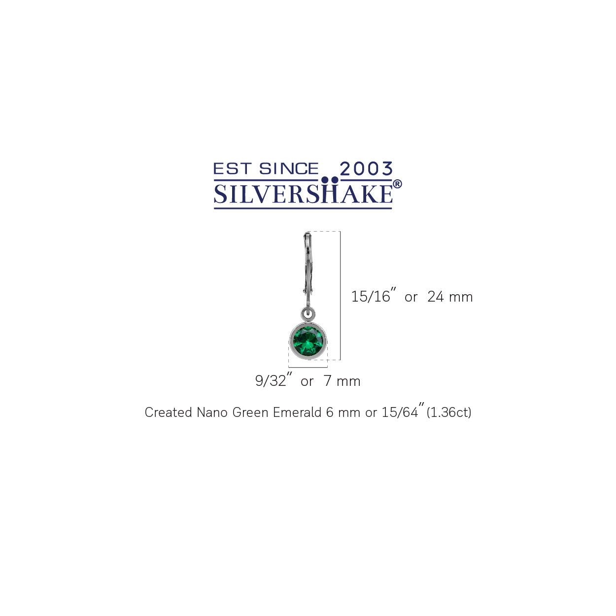 6MM Created Round Shape Nano Green Emerald White Gold Plated 925 Sterling Silver Bezel Set Leverback Dangle Earrings May Gemstone Birthstone - Silvershake-store