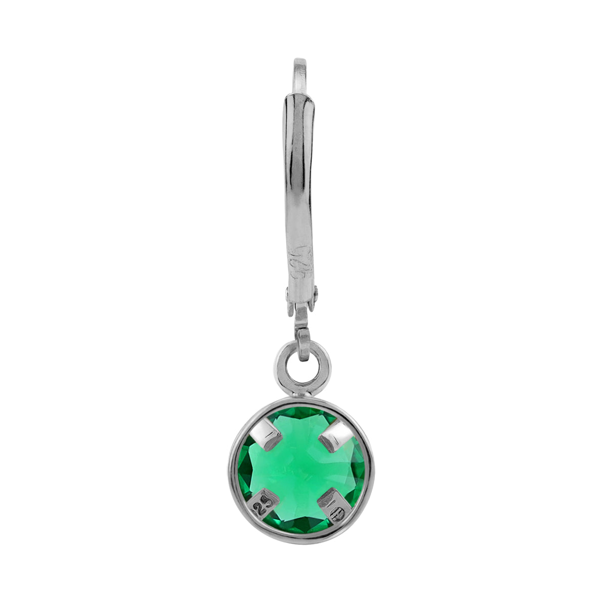 6MM Created Round Shape Nano Green Emerald White Gold Plated 925 Sterling Silver Bezel Set Leverback Dangle Earrings May Gemstone Birthstone - Silvershake-store