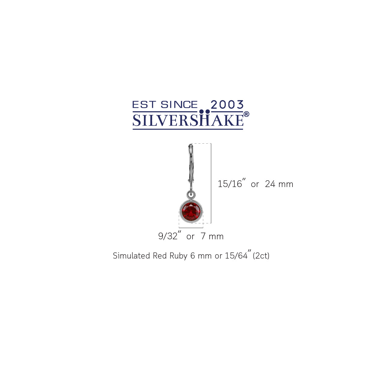 6MM Simulated Round Shape Red Ruby White Gold Plated 925 Sterling Silver Bezel Set Leverback Dangle Earrings July Gemstone Birthstone - Silvershake-store