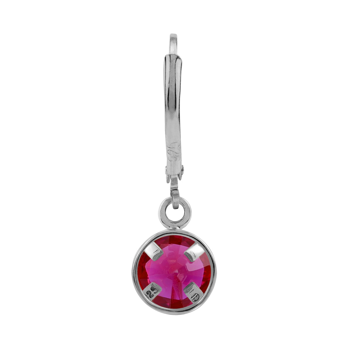 6MM Simulated Round Shape Red Ruby White Gold Plated 925 Sterling Silver Bezel Set Leverback Dangle Earrings July Gemstone Birthstone - Silvershake-store