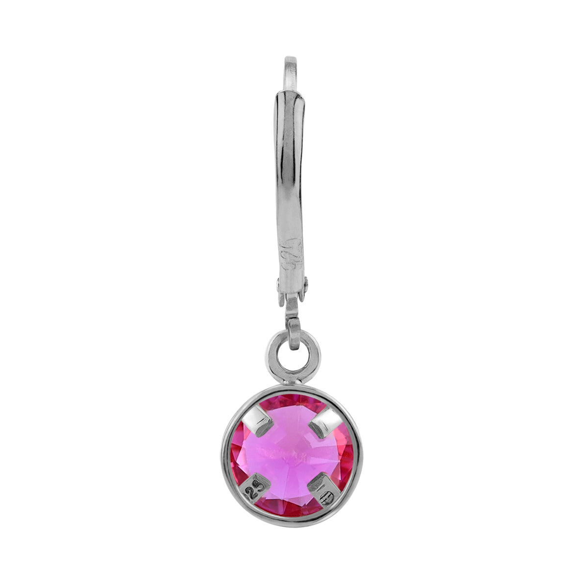 6MM Created Round Shape Pink Tourmaline White Gold Plated 925 Sterling Silver Bezel Set Leverback Dangle Earrings October Gemstone Birthstone - Silvershake-store