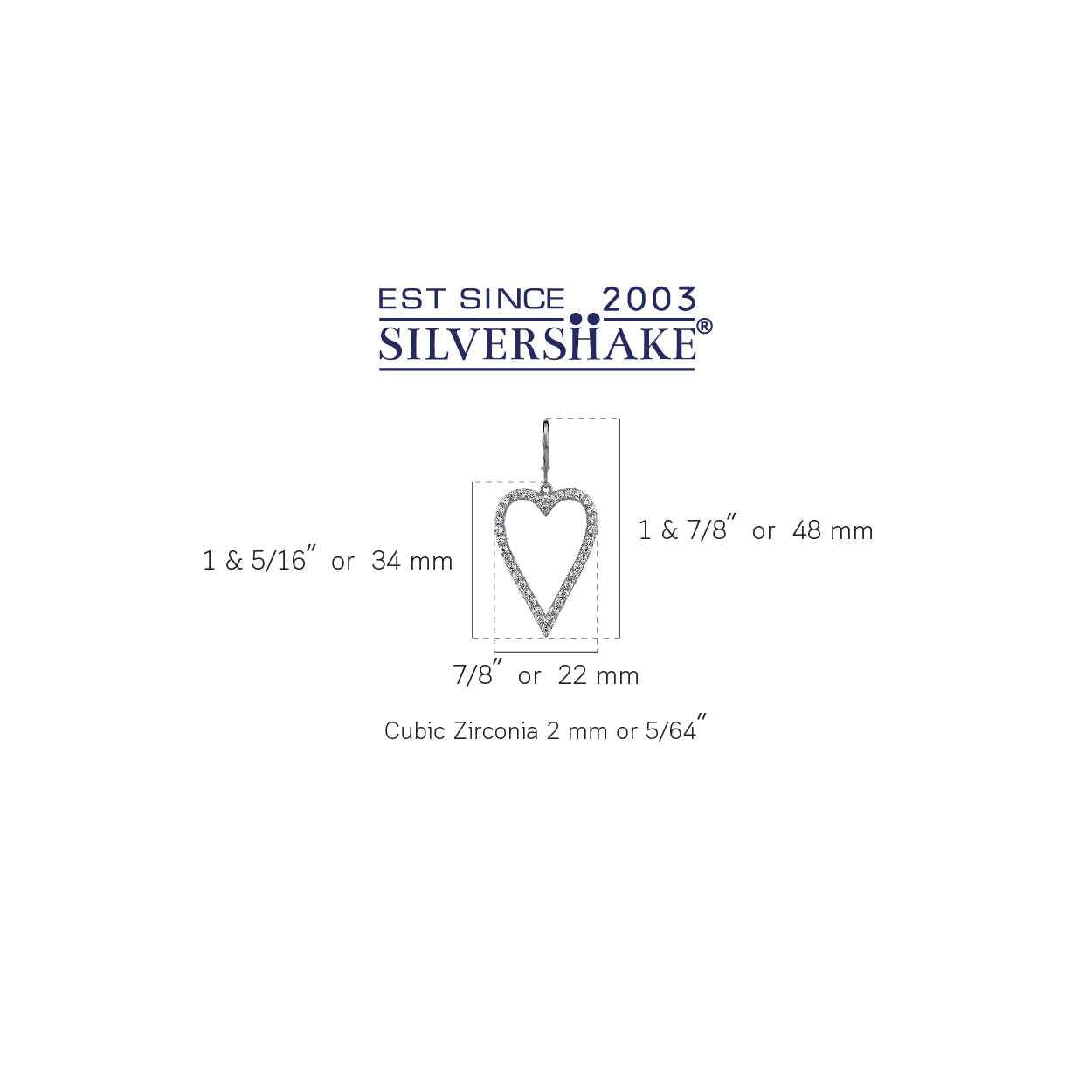 Cubic Zirconia White Gold Plated 925 Sterling Silver Heart Casual Love Leverback Dangle Earrings