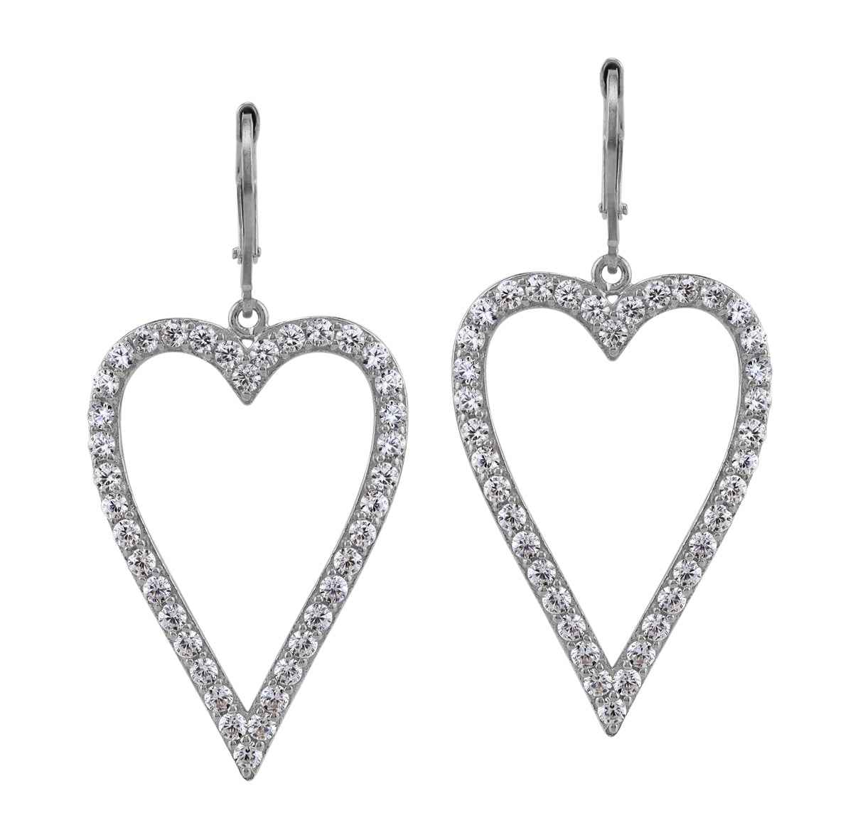 Cubic Zirconia White Gold Plated 925 Sterling Silver Heart Casual Love Leverback Dangle Earrings