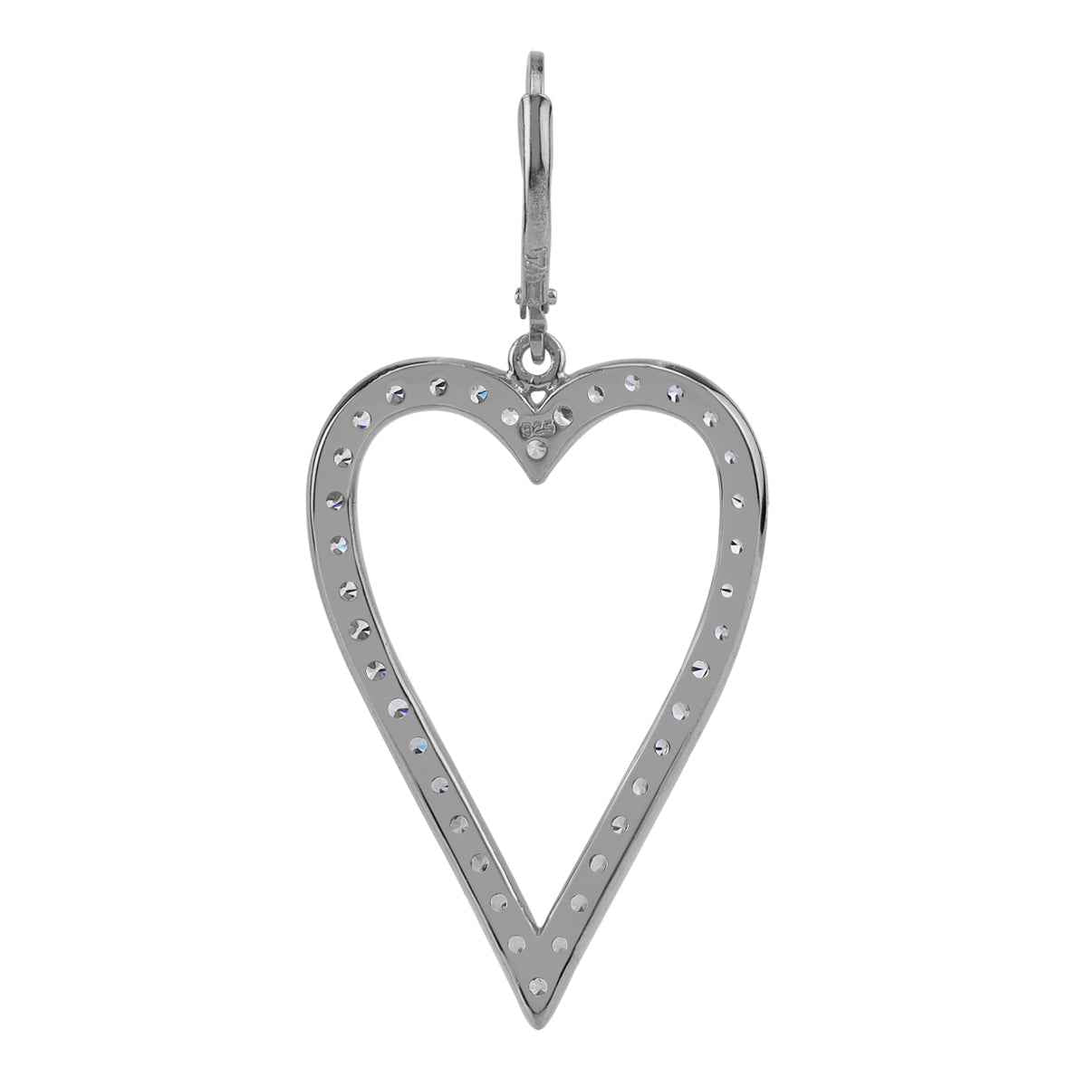 Cubic Zirconia White Gold Plated 925 Sterling Silver Heart Casual Love Leverback Dangle Earrings