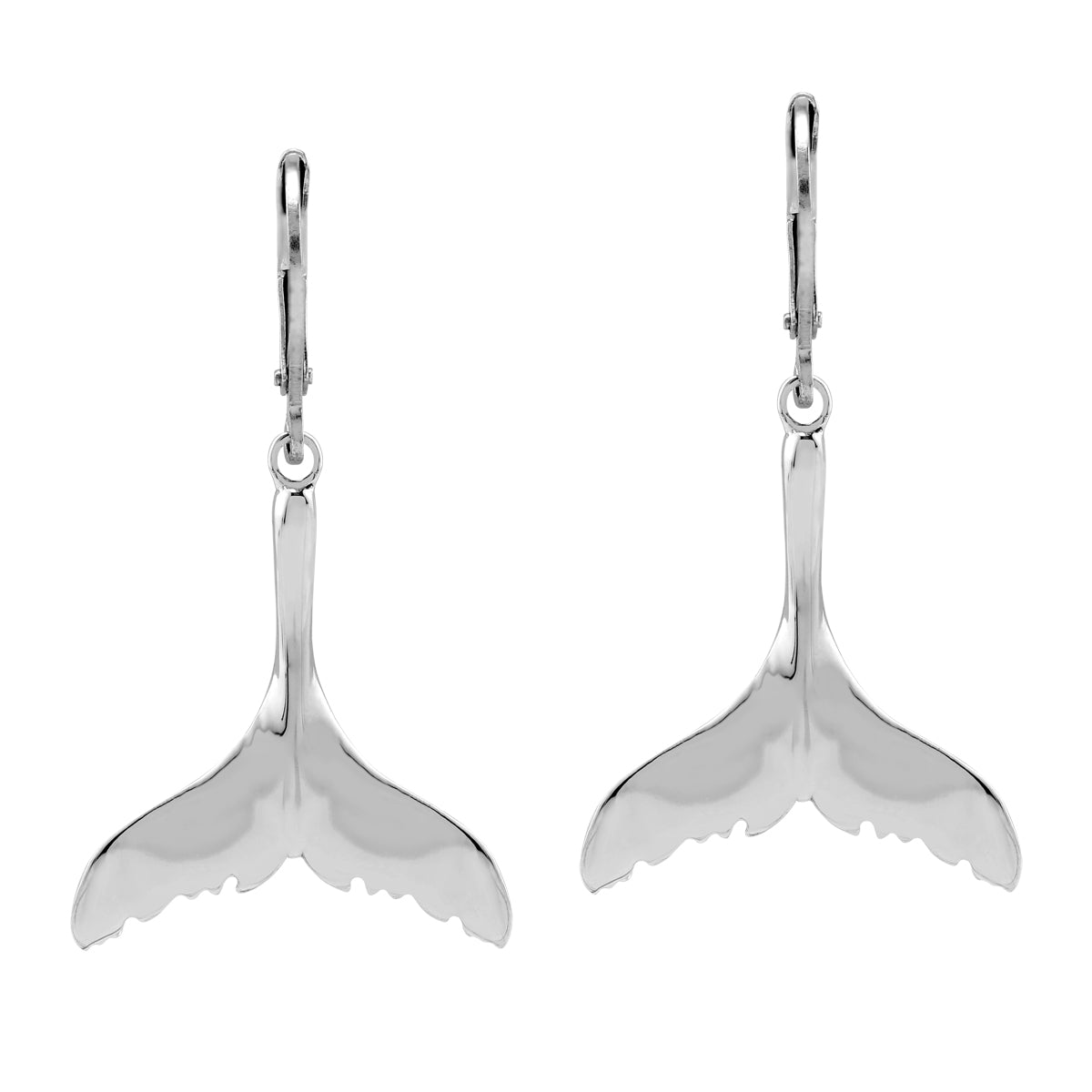 White Gold Plated 925 Sterling Silver Dolphin Fish Tail / Whale / Mermaid Sealife Leverback Dangle Earrings
