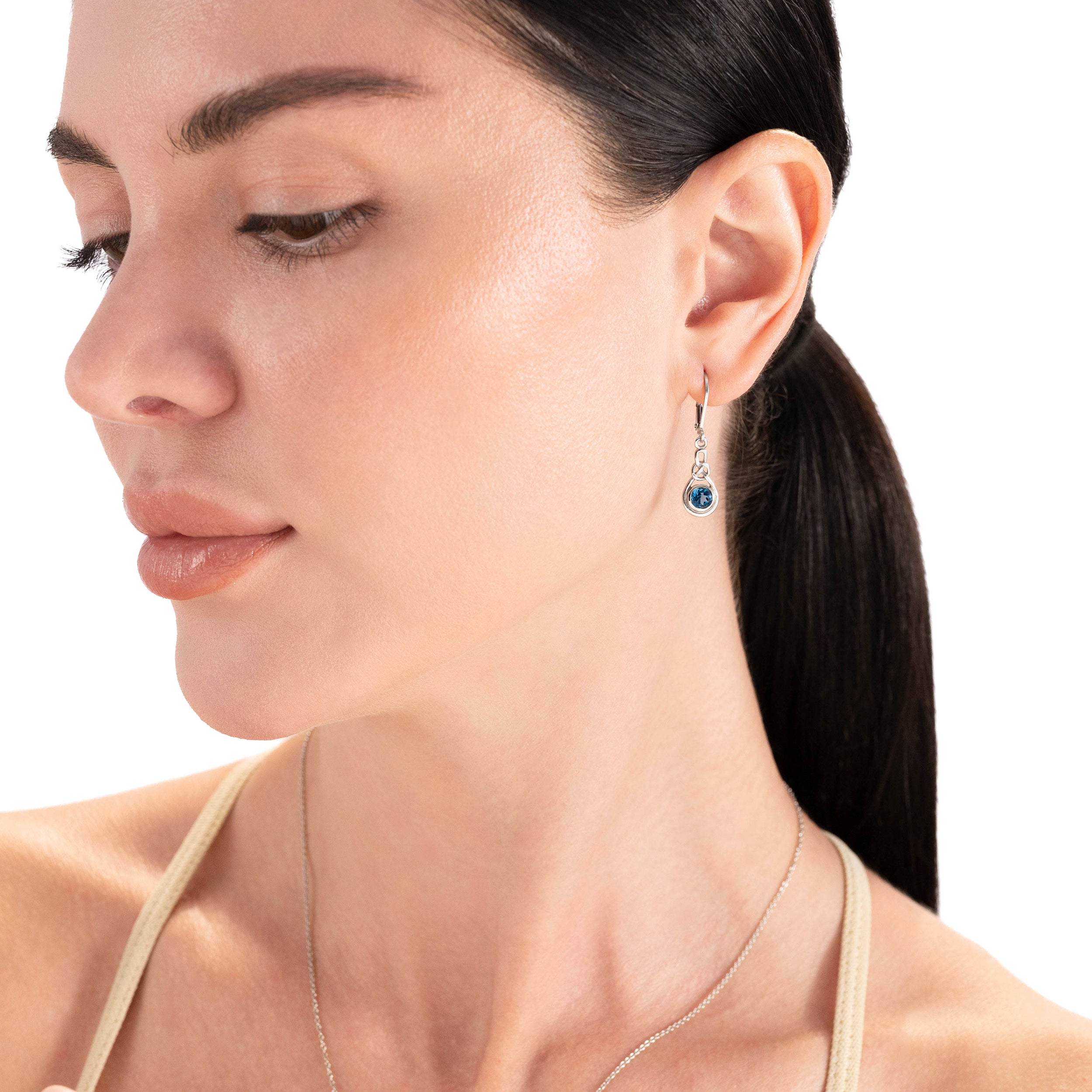 1.18 CTW 5MM Genuine Round Shape Mercury Mist Aurora Borealis (AB) Topaz 925 Sterling Silver Celtic Knot Weave Leverback Dangle Gemstone Earrings Jewelry for Women - Silvershake-store