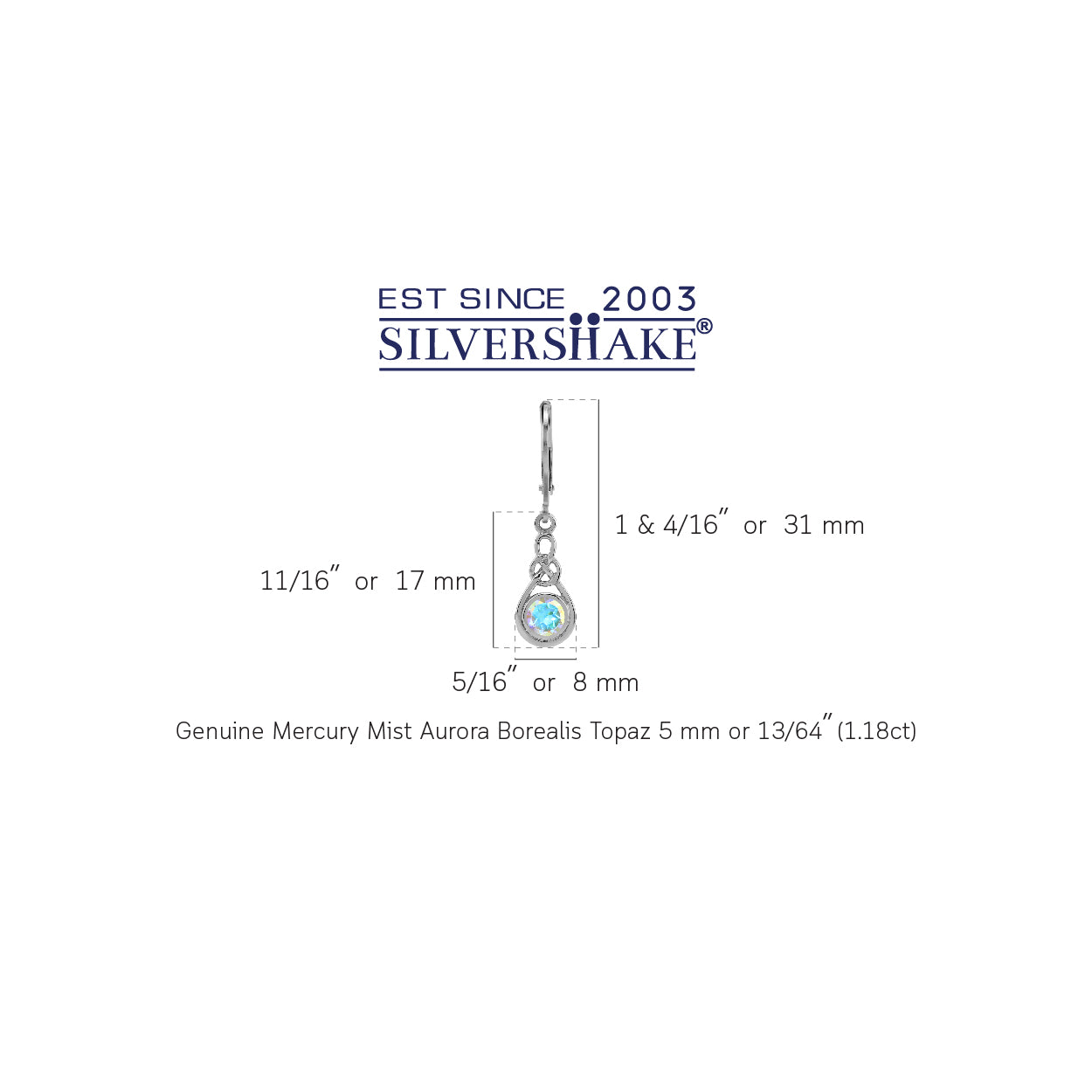 1.18 CTW 5MM Genuine Round Shape Mercury Mist Aurora Borealis (AB) Topaz 925 Sterling Silver Celtic Knot Weave Leverback Dangle Gemstone Earrings Jewelry for Women - Silvershake-store