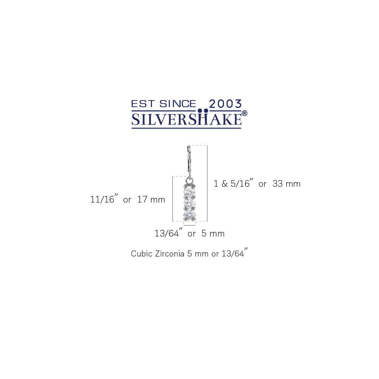 5MM 3-Stone Round Shape Cubic Zirconia White Gold Plated 925 Sterling Silver Leverback Dangle Earrings