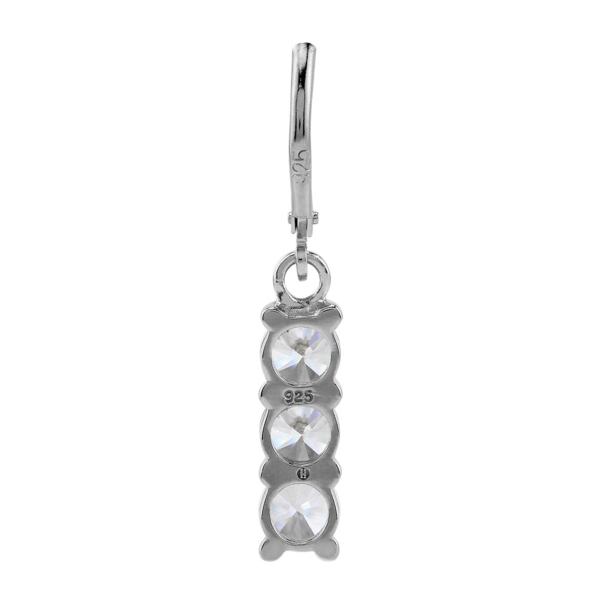 5MM 3-Stone Round Shape Cubic Zirconia White Gold Plated 925 Sterling Silver Leverback Dangle Earrings