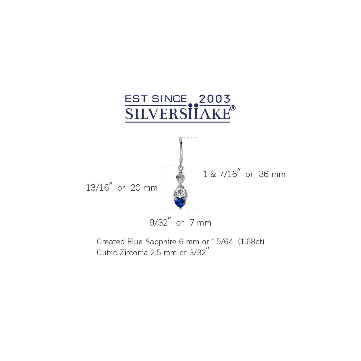 6MM Created Heart Shape Blue Sapphire White Gold Plated 925 Sterling Silver Leverback Dangle Earrings