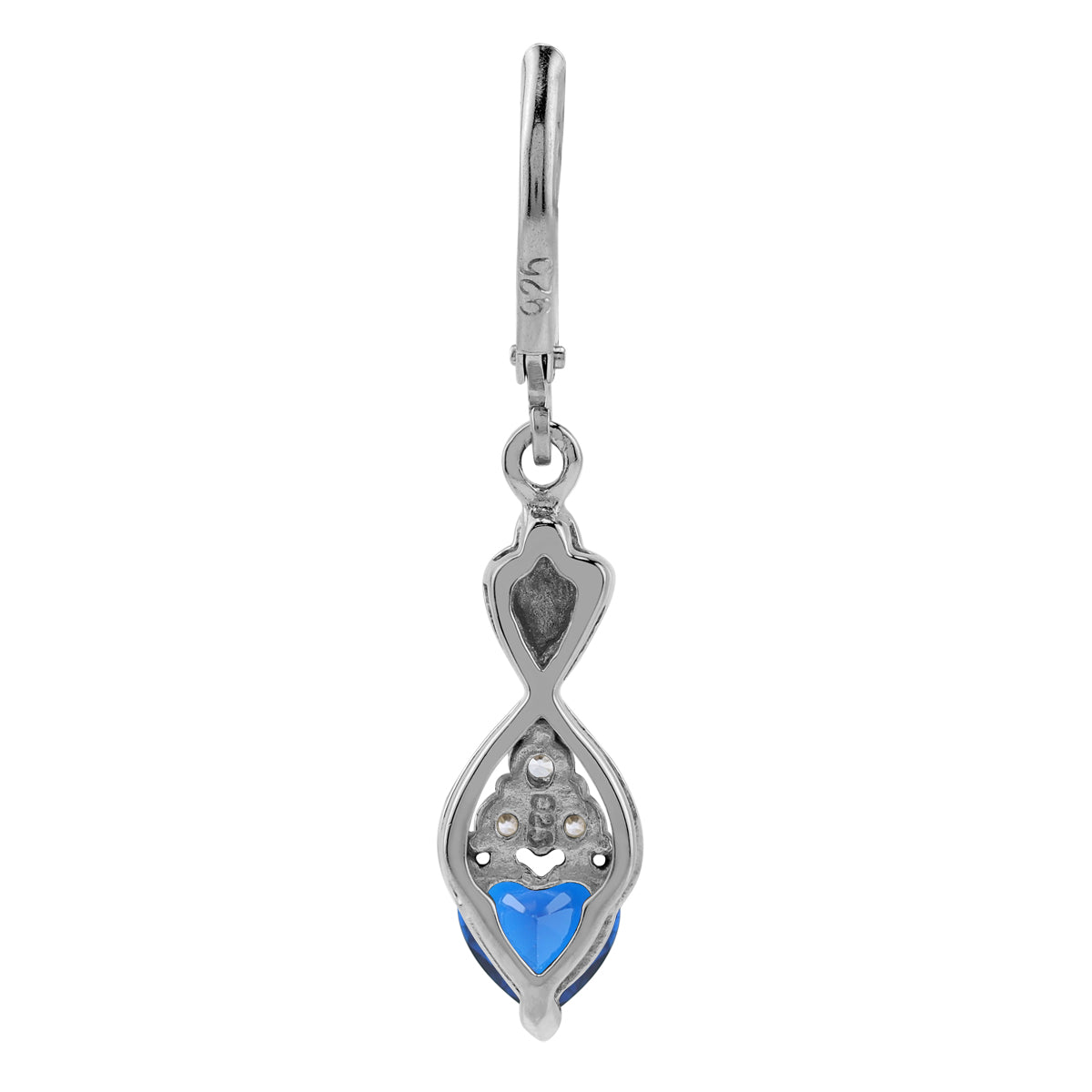 6MM Created Heart Shape Blue Sapphire White Gold Plated 925 Sterling Silver Leverback Dangle Earrings