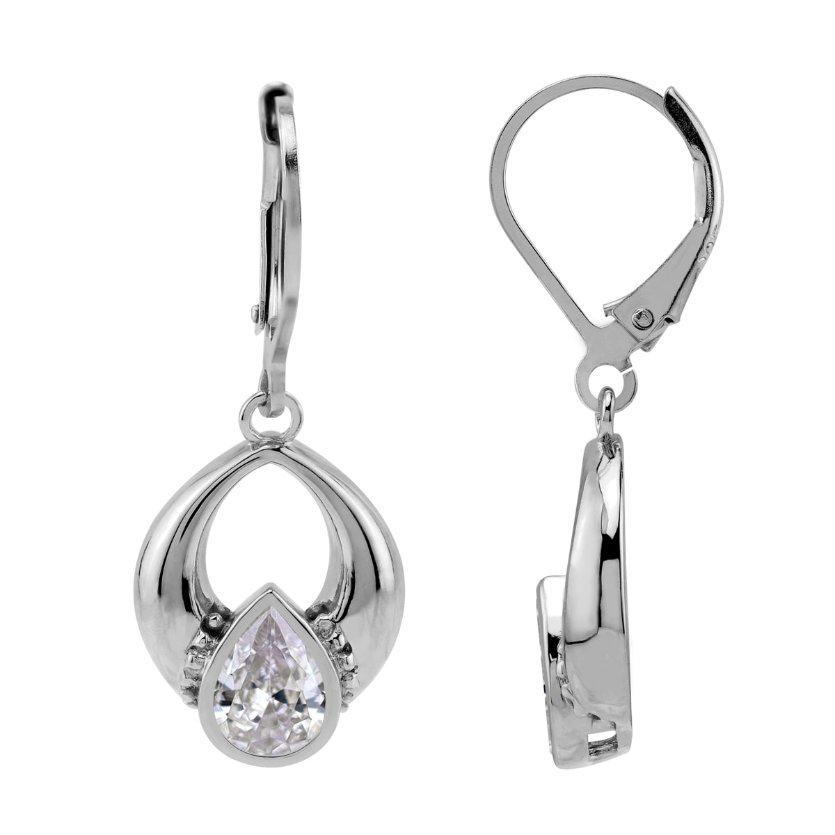7X5mm Pear Shape Cubic Zirconia White Gold Plated 925 Sterling Silver Drop Dangle Leverback Earrings