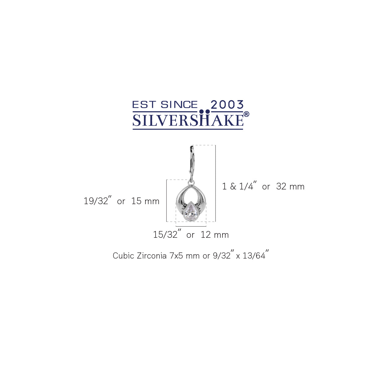 7X5mm Pear Shape Cubic Zirconia White Gold Plated 925 Sterling Silver Drop Dangle Leverback Earrings