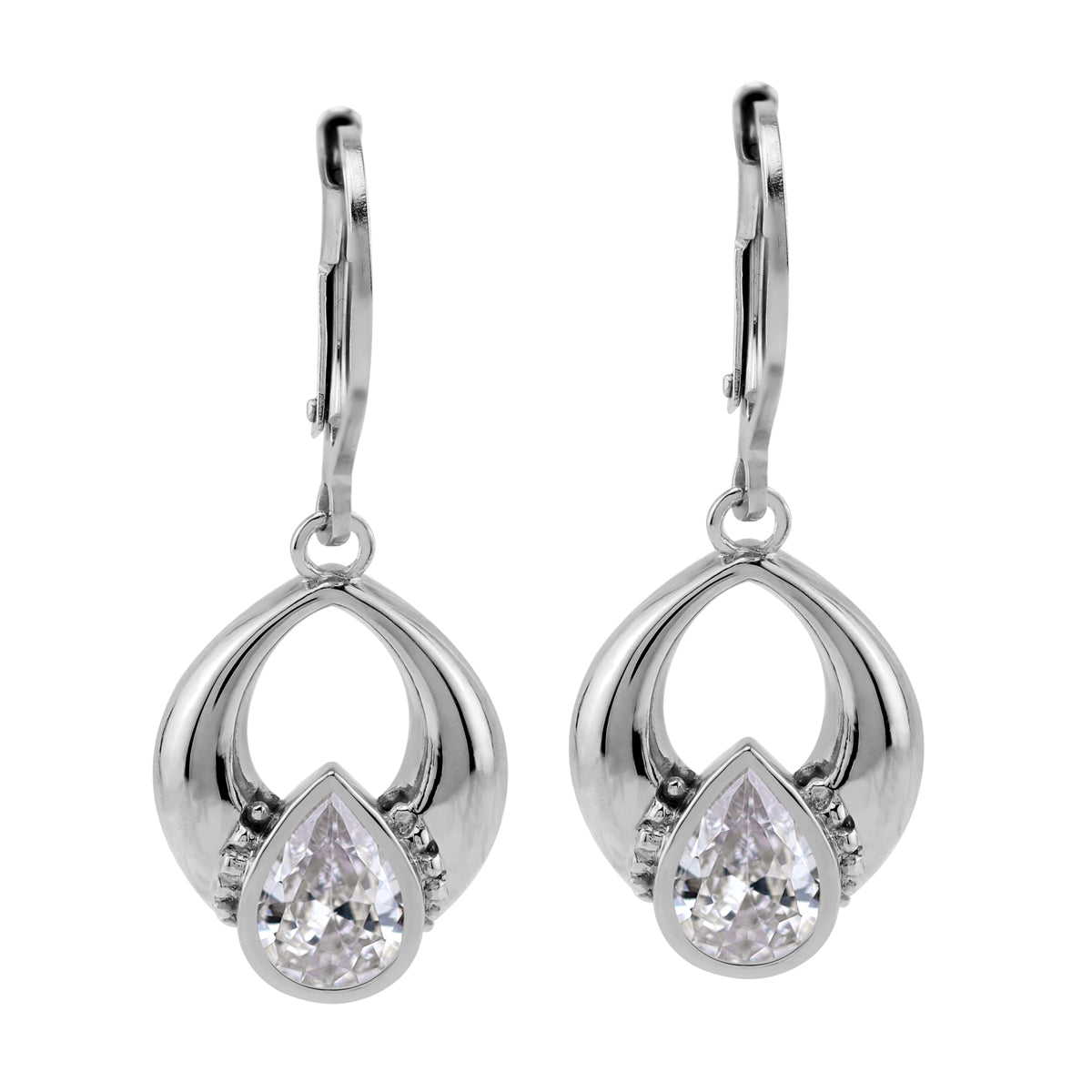 7X5mm Pear Shape Cubic Zirconia White Gold Plated 925 Sterling Silver Drop Dangle Leverback Earrings