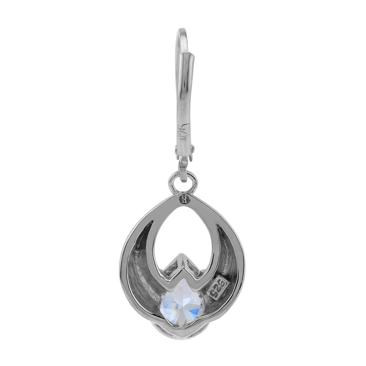 7X5mm Pear Shape Cubic Zirconia White Gold Plated 925 Sterling Silver Drop Dangle Leverback Earrings