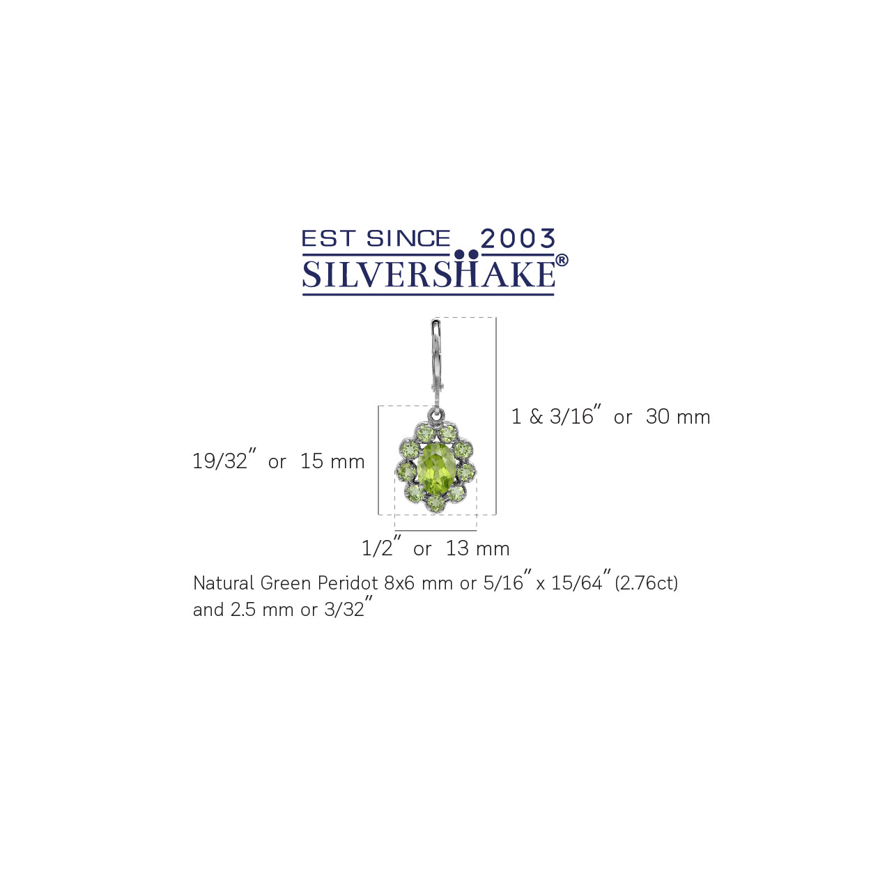 8X6mm Natural Oval Shape Green Peridot White Gold Plated 925 Sterling Silver Flower Cluster Leverback Dangle Earrings August Gemstone Birthstone - Silvershake-store