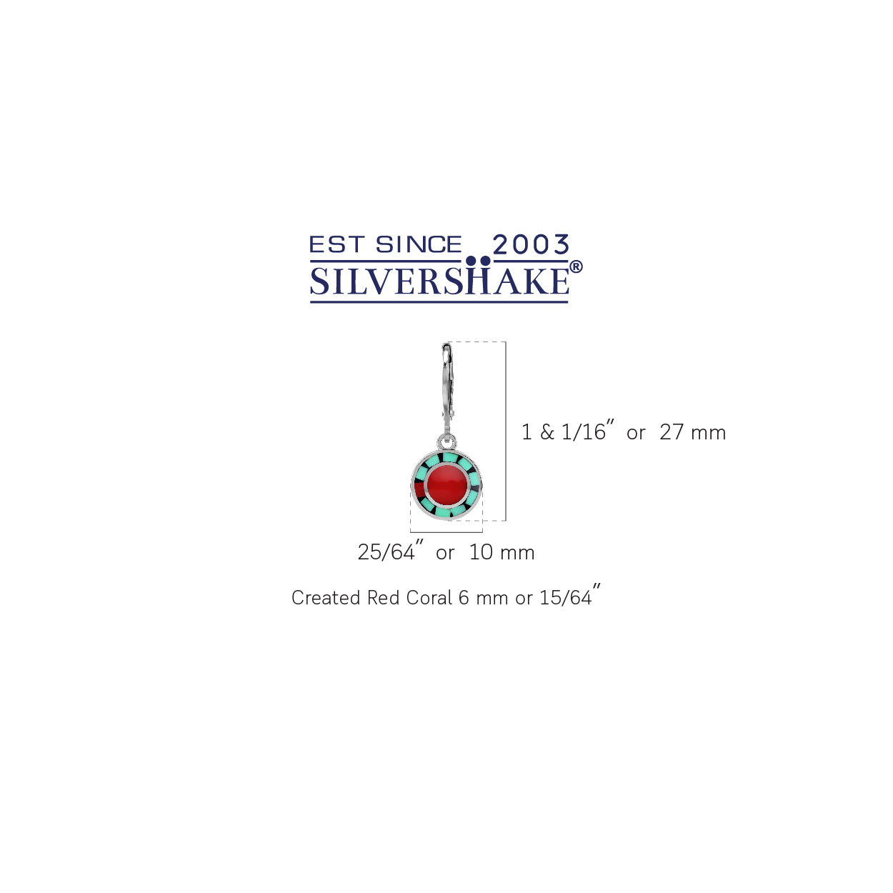 Petite Created Red Coral with Navajo Mosaic Style Blue Turquoise Inlay 925 Sterling Silver Leverback Circle Disc Earrings Jewelry for Women - Silvershake-store