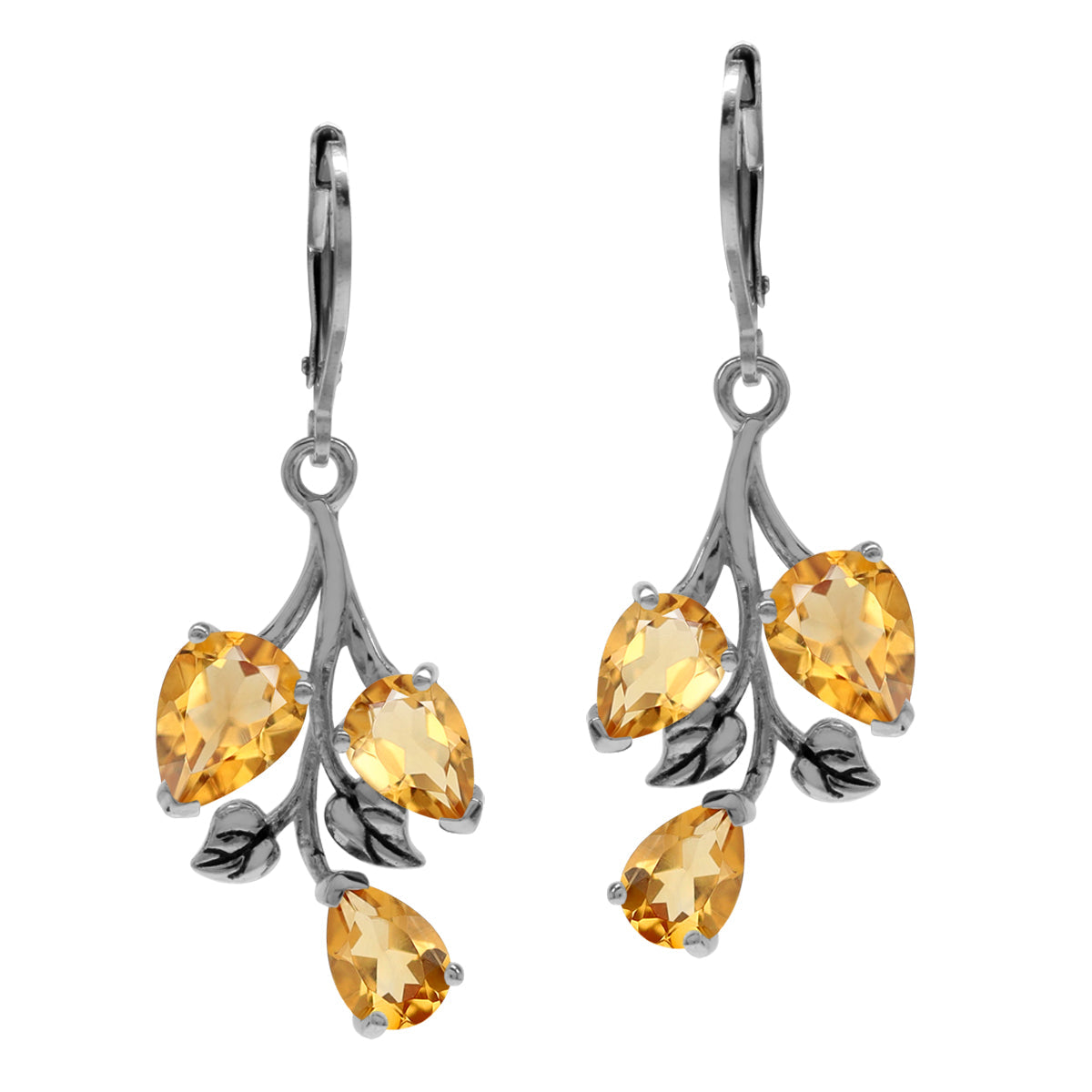 4.6 CTW Genuine Pear Shape Yellow Citrine 925 Sterling Silver Leaf Vintage Inspired Leverback Dangle Earrings November Gemstone Birthstone Jewelry for Women - Silvershake-store