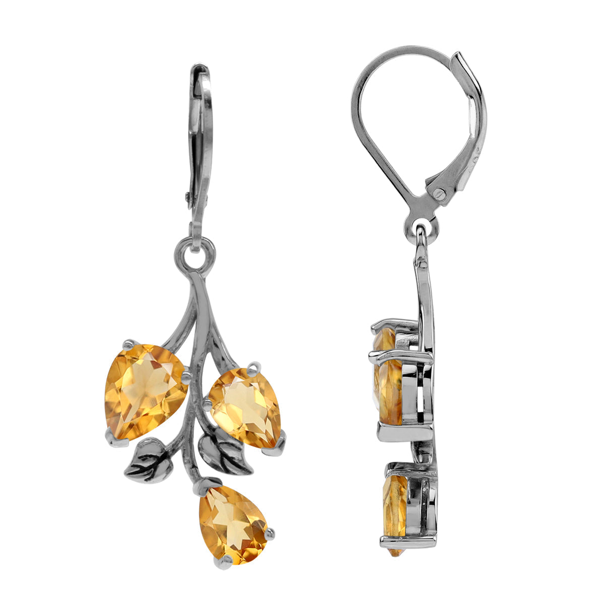 4.6 CTW Genuine Pear Shape Yellow Citrine 925 Sterling Silver Leaf Vintage Inspired Leverback Dangle Earrings November Gemstone Birthstone Jewelry for Women - Silvershake-store