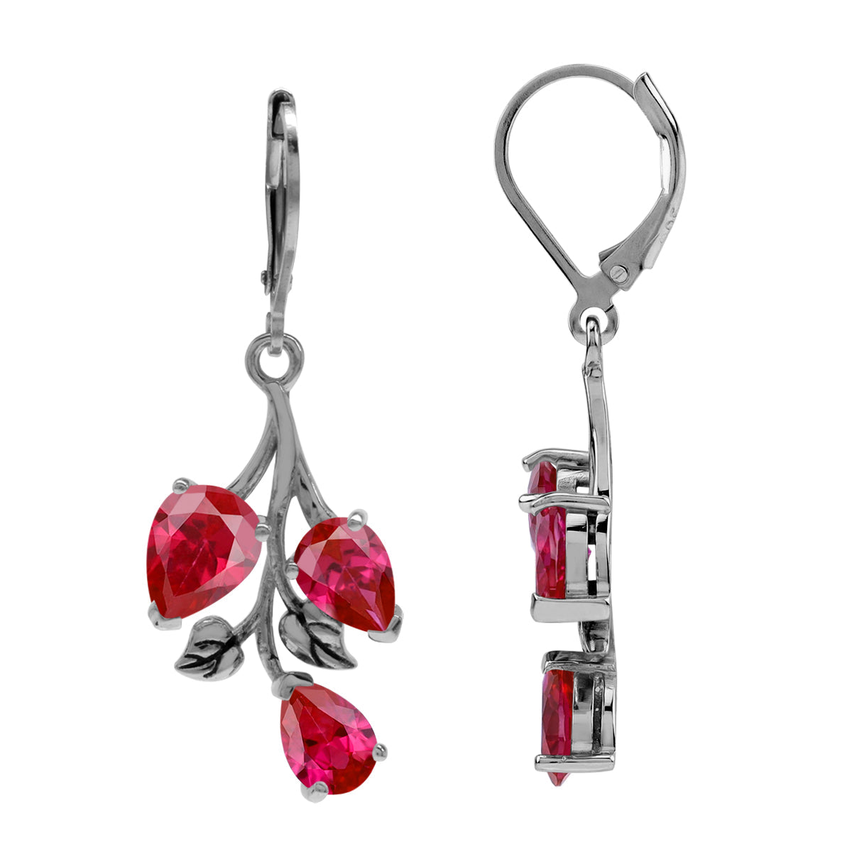 Simulated Pear Shape Red Ruby 925 Sterling Silver Leaf Vintage Inspired Leverback Dangle Earrings July Gemstone Birthstone Jewelry for Women - Silvershake-store