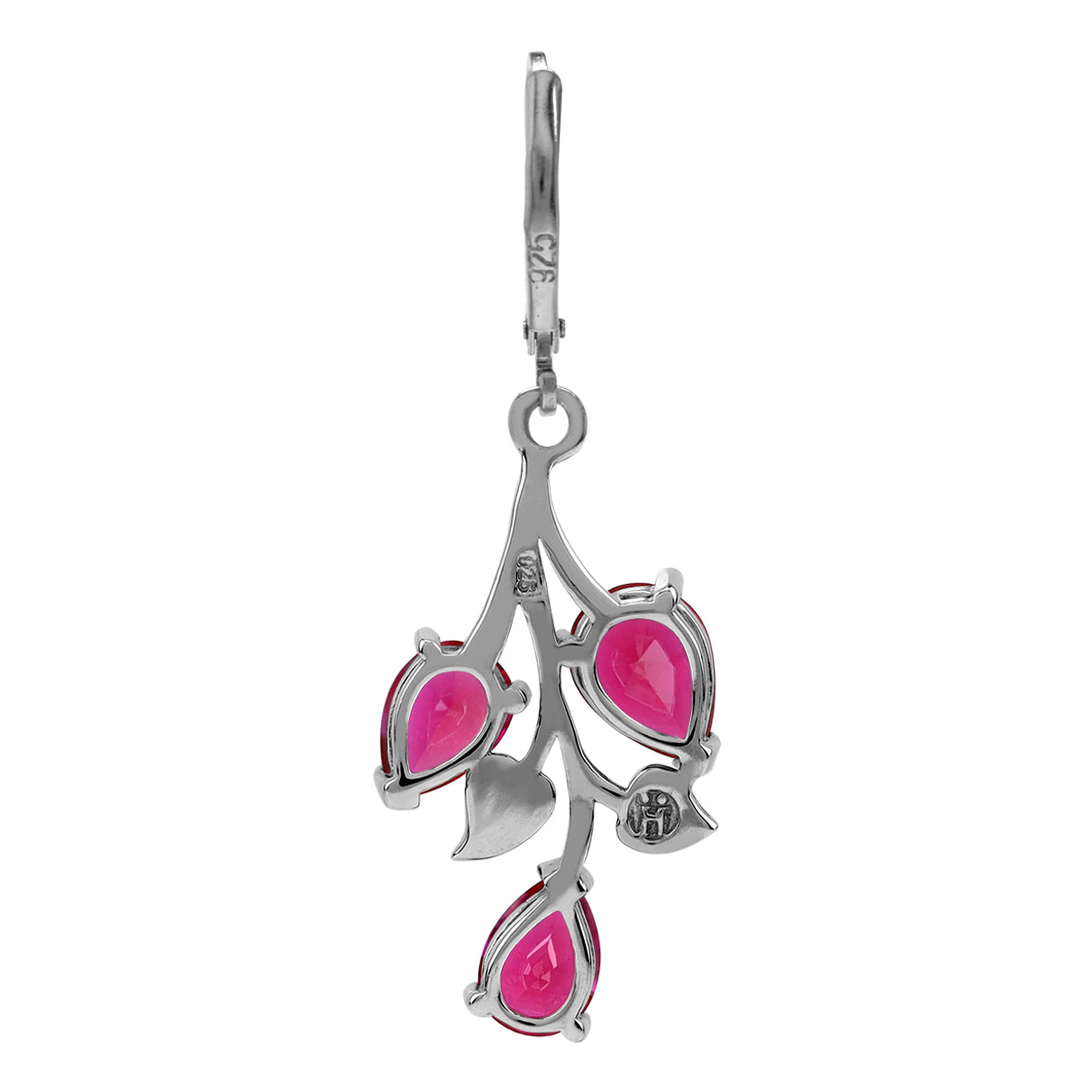 Simulated Pear Shape Red Ruby 925 Sterling Silver Leaf Vintage Inspired Leverback Dangle Earrings July Gemstone Birthstone Jewelry for Women - Silvershake-store