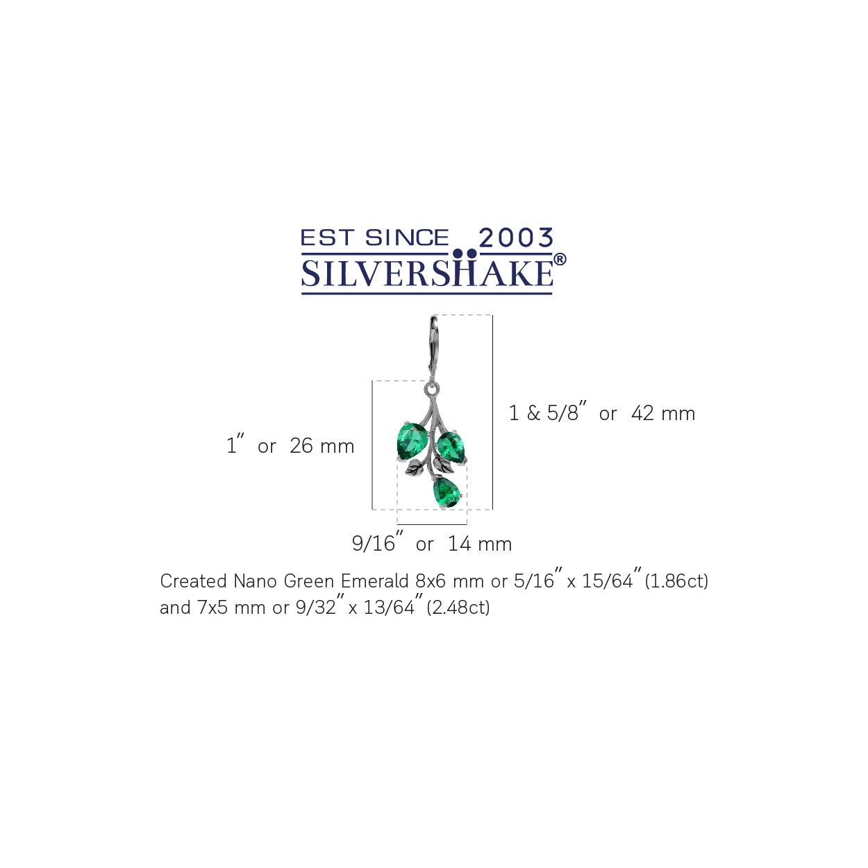 Created Pear Shape Nano Green Emerald 925 Sterling Silver Leaf Vintage Inspired Leverback Dangle Earrings May Gemstone Birthstone Jewelry for Women - Silvershake-store