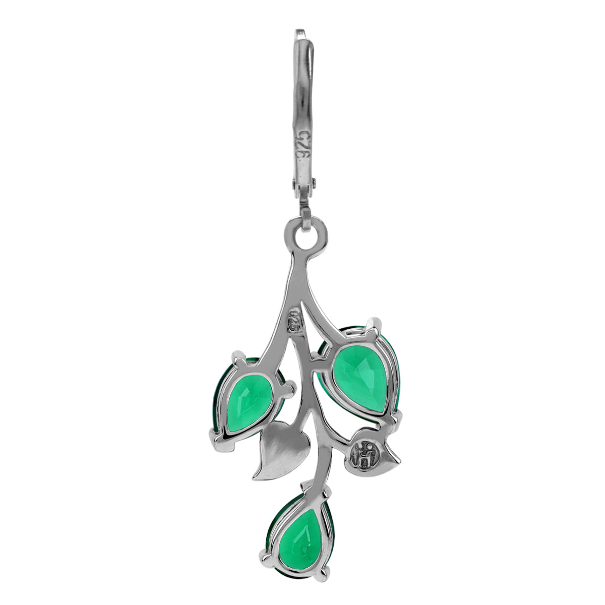 Created Pear Shape Nano Green Emerald 925 Sterling Silver Leaf Vintage Inspired Leverback Dangle Earrings May Gemstone Birthstone Jewelry for Women - Silvershake-store