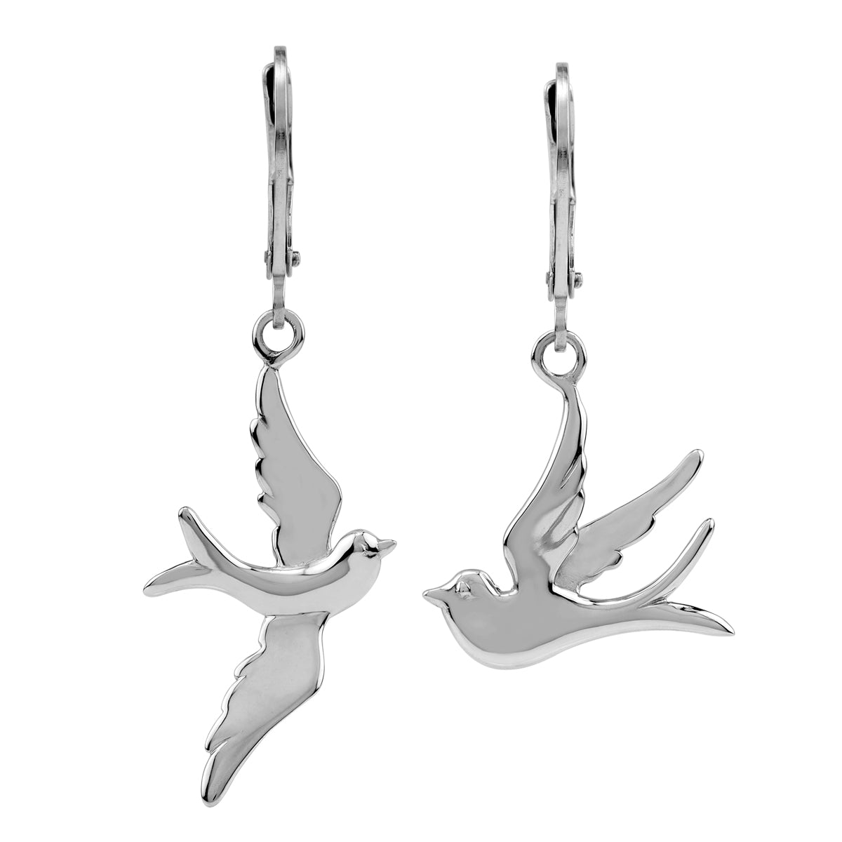 White Gold Plated 925 Sterling Silver Flying Bird Casual Leverback Dangle Earrings